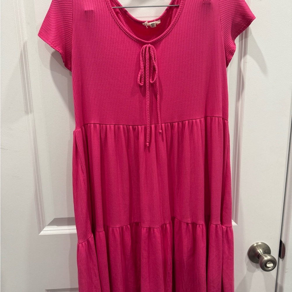 Women’s ' Tiered Tie-Front Dress in Bright Pink